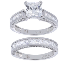 Diamonique Rodium-Plated Sterling Silver 2-Piece Bridal Ring Set Size 7
