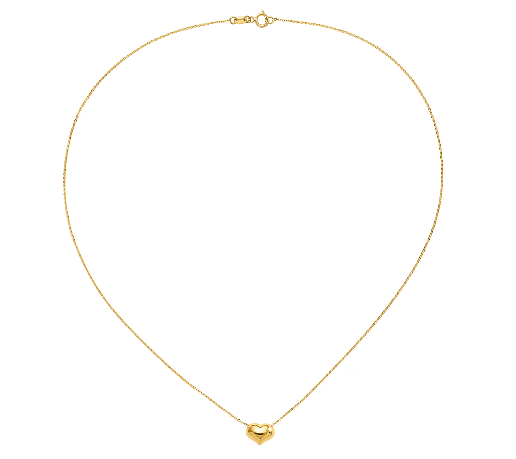 Italian Gold Puffed Heart Sliding Charm w/ Chain, 14K 1.1g
