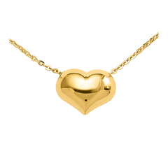 Italian Gold Puffed Heart Sliding Charm w/ Chain, 14K 1.1g