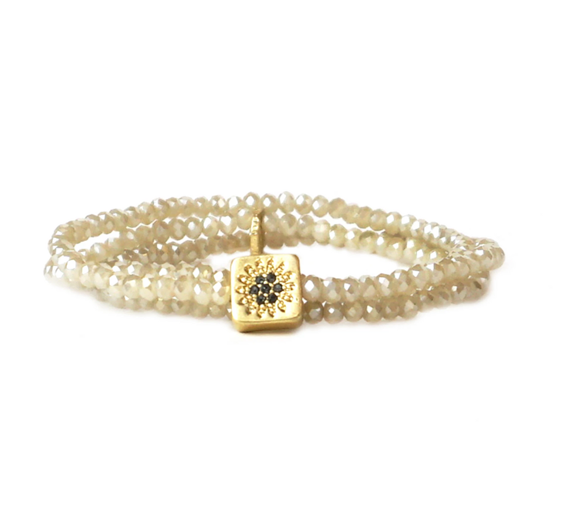 Marlyn Schiff Crystal Tile Goldtone /Champagne Stretch Bracelet