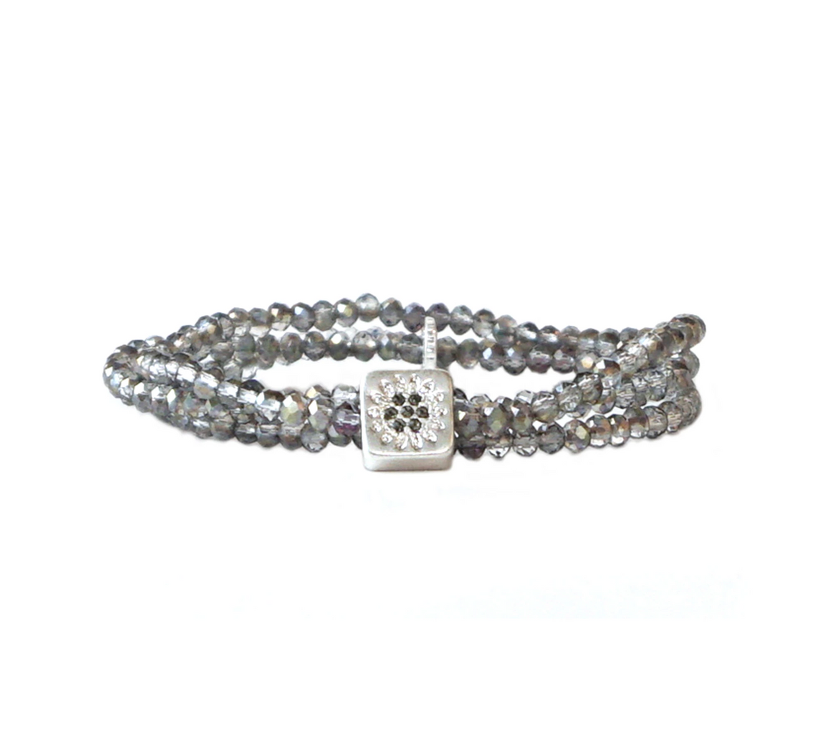 Marlyn Schiff Crystal Tile Silvertone /Gray Stretch Bracelet