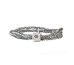 Marlyn Schiff Crystal Tile Silvertone /Gray Stretch Bracelet