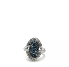 Anillo de cóctel Ariva de plata esterlina con topacio azul pavé ovalado, talla 10