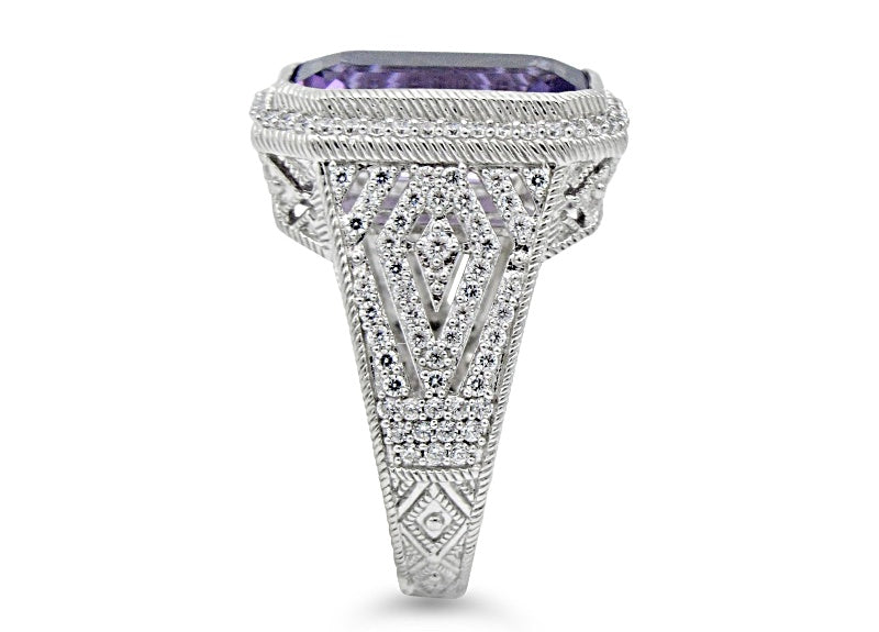 Judith Ripka 6.67ct Amethyst & 1.19ctw Bella Luce Sterling Ring - Size 11