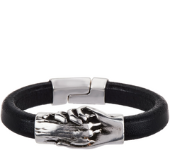 Hand & Paw Project Matellic Black Leather Bracelet with Silver-plated pewter Medium