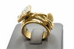 QVC Goldtone Stainless Steel Crystal Butterfly Band Ring Size 5