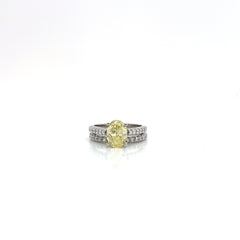 14KW 2.75cttw Lab-Grown Diamond Oval Cut Ring - 2.00ct Center Fancy Yellow IGI Certified