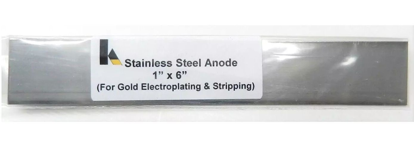 Ánodo de acero inoxidable de 6" x 1" para limpieza y galvanoplastia de oro, rectificador KROHN USA