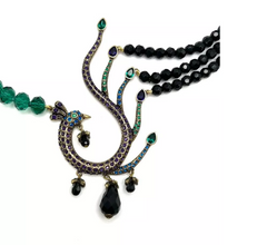 Collar y anillo de cristal de pavo real "Un fabuloso amigo emplumado" de Heidi Daus, talla 9