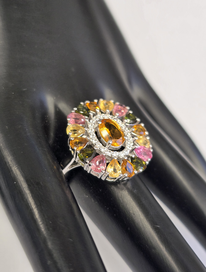 Colleen Lopez Sterling Silver Citrine and Multi Tourmaline Ring, Size 6