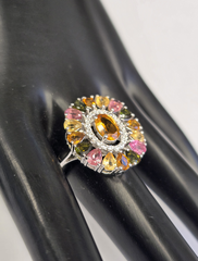 Colleen Lopez Sterling Silver Citrine and Multi Tourmaline Ring, Size 6