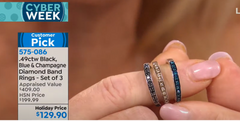 49ctw Black, Blue & Champagne Diamond Silver Band Rings Ã¢â‚¬â€œ Set of 3 (Size 5)