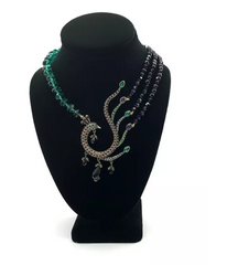 Collar y anillo de cristal de pavo real "Un fabuloso amigo emplumado" de Heidi Daus, talla 9