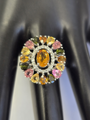 Colleen Lopez Sterling Silver Citrine and Multi Tourmaline Ring, Size 6