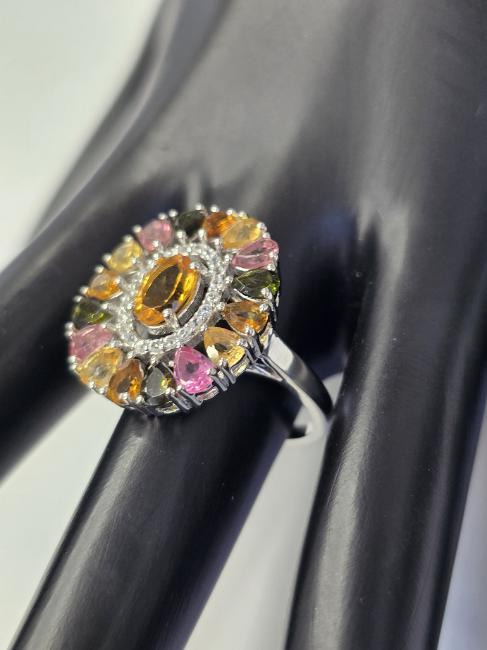 Colleen Lopez Sterling Silver Citrine and Multi Tourmaline Ring, Size 6