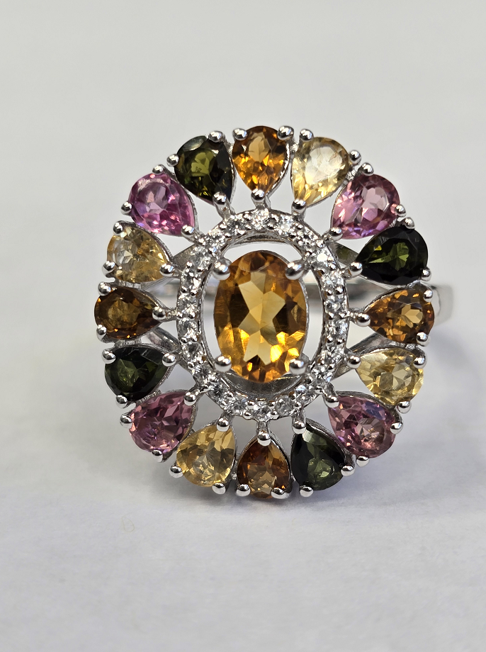 Colleen Lopez Sterling Silver Citrine and Multi Tourmaline Ring, Size 6