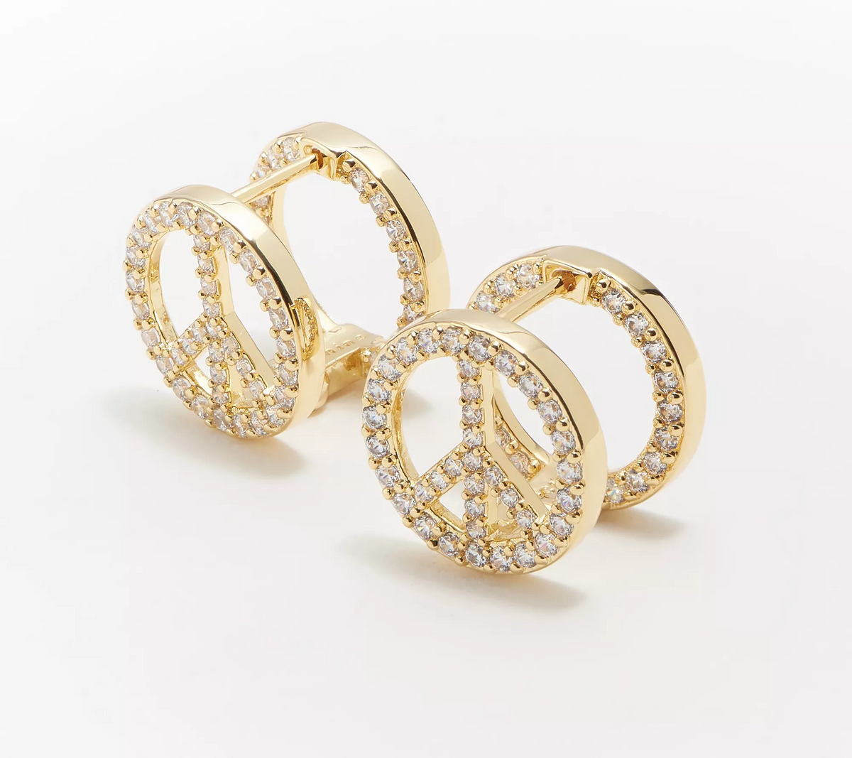 Diamonique x Lisa Freede Peace Sign Huggie Hoop Earrings, Goldtone