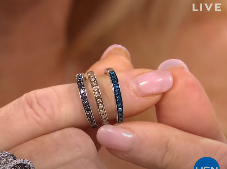 49ctw Black, Blue & Champagne Diamond Silver Band Rings Ã¢â‚¬â€œ Set of 3 (Size 5)