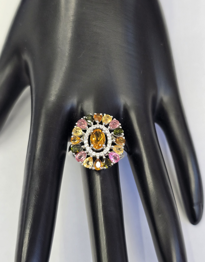 Colleen Lopez Sterling Silver Citrine and Multi Tourmaline Ring, Size 6