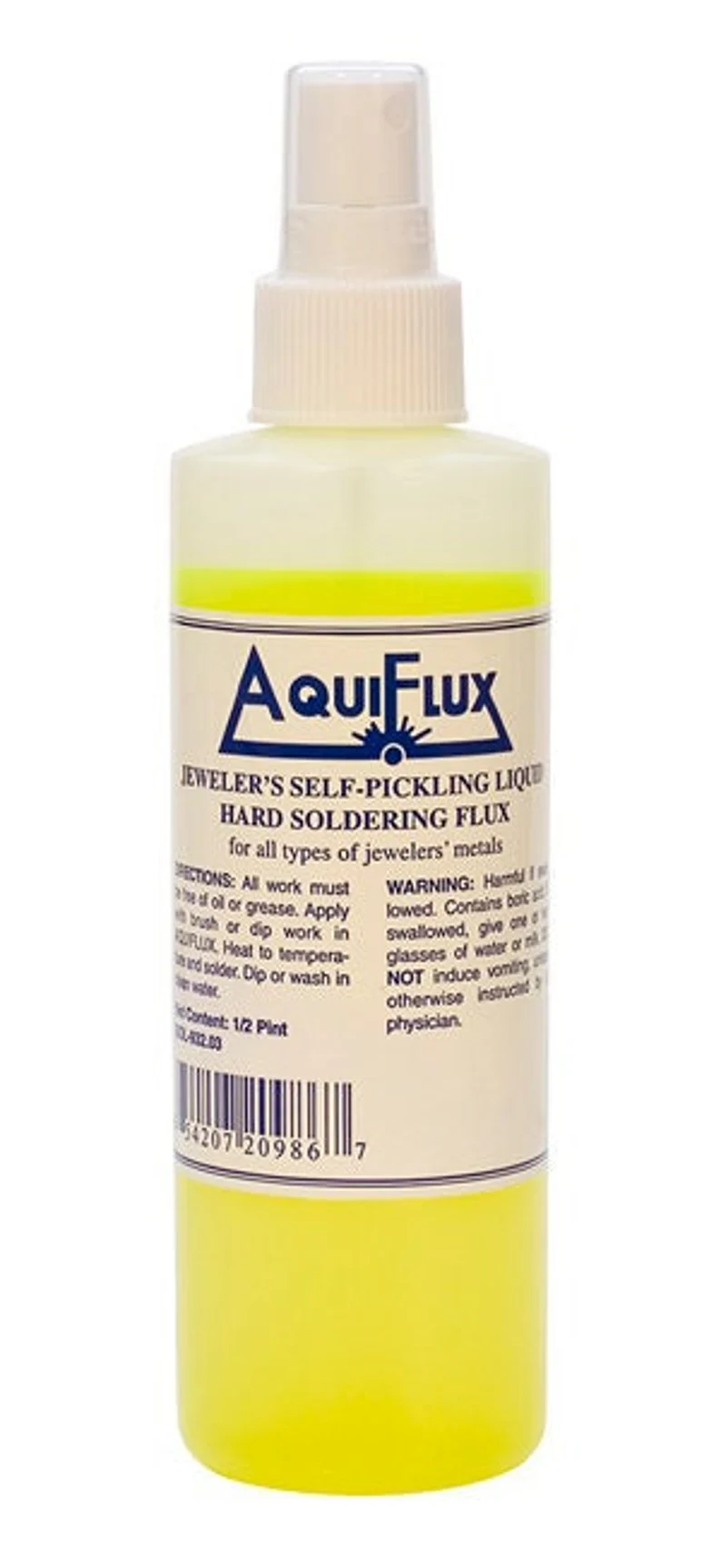 AquiFlux Self-Pickling Liquid Hard Soldering Flux 8 oz (½ Pint) | For Gold, Silver, Platinum, and Other Precious Metals | Jeweler’s Soldering Solution with Spray Top Applicator