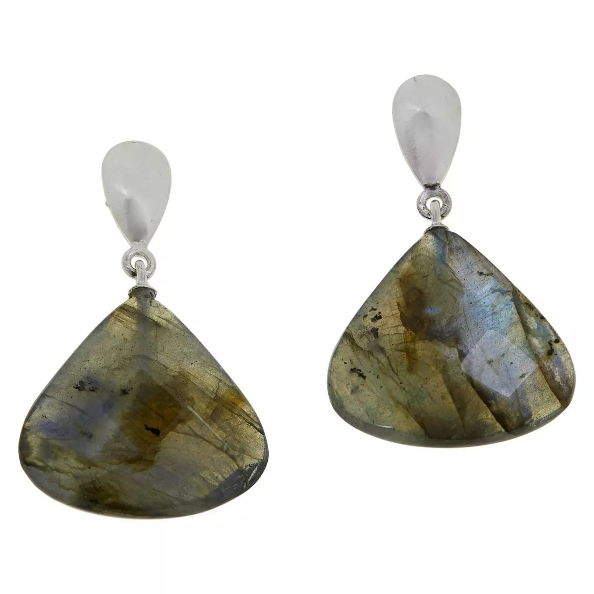 Pendientes colgantes de labradorita facetada multicolor de Jay King en plata de ley de 3,81 cm
