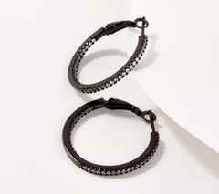Diamonique x Lisa Freede 1" Inside-Outside Hoop Earrings – Gunmetal