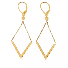 HSN Dieci 10K Yellow Gold Diamond-Shaped Diamond Cut Dangle Earrings, 2-1/2"