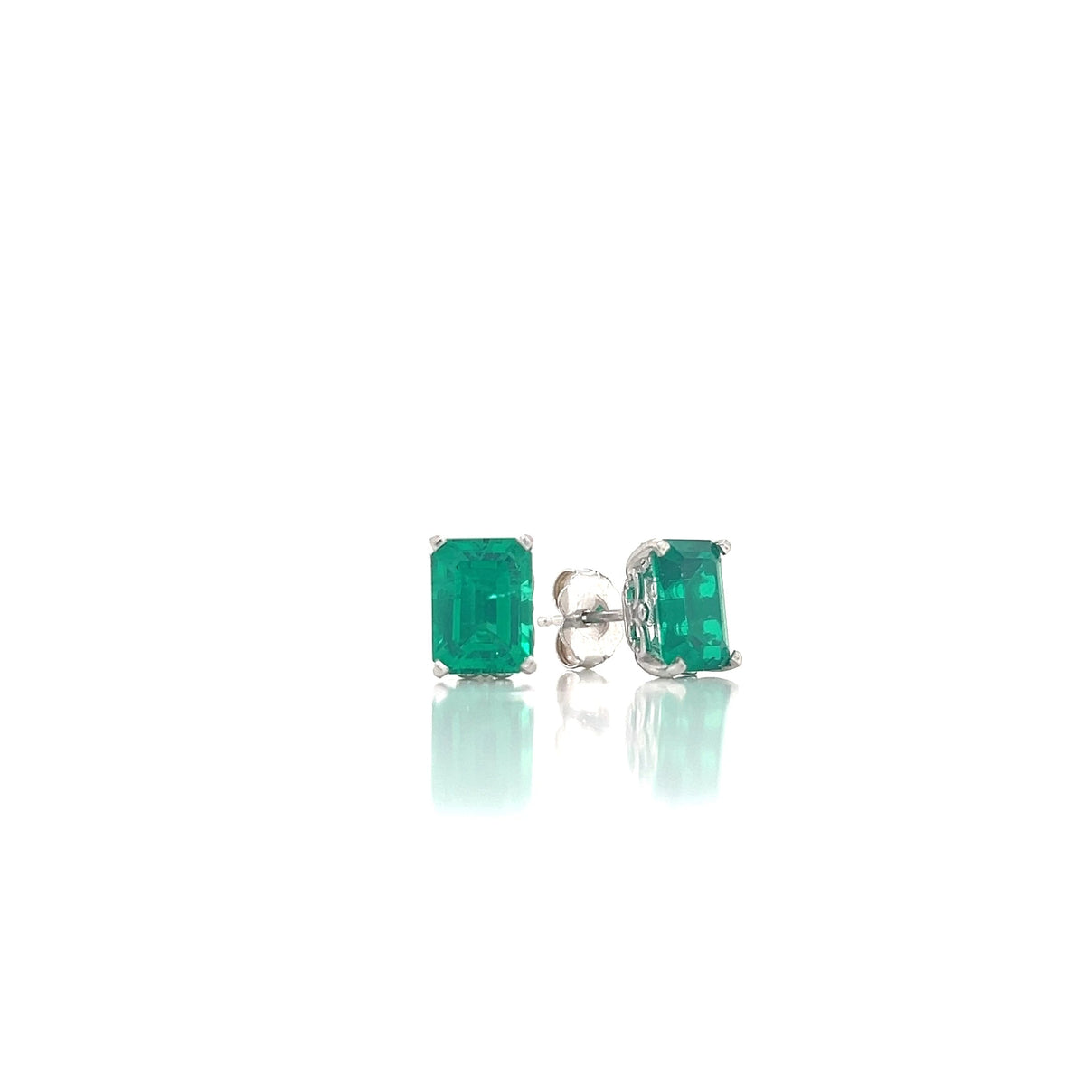 14K White Emerald Cut Doublet Set in Fancy Gold Earring Mountings