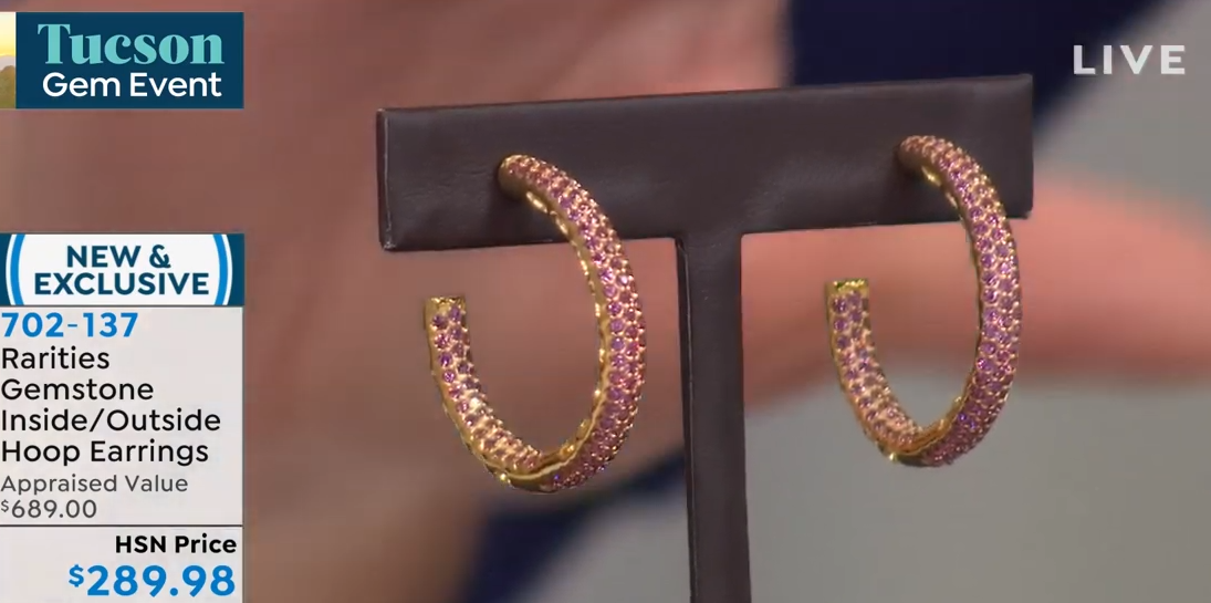Rarities Sterling Silver Gold Clad Rhodolite Inside/Outside Hoop Earrings, 1-1/4"