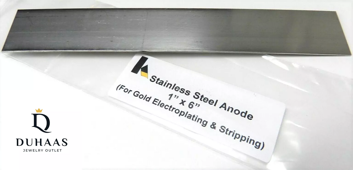 Ánodo de acero inoxidable de 6" x 1" para limpieza y galvanoplastia de oro, rectificador KROHN USA