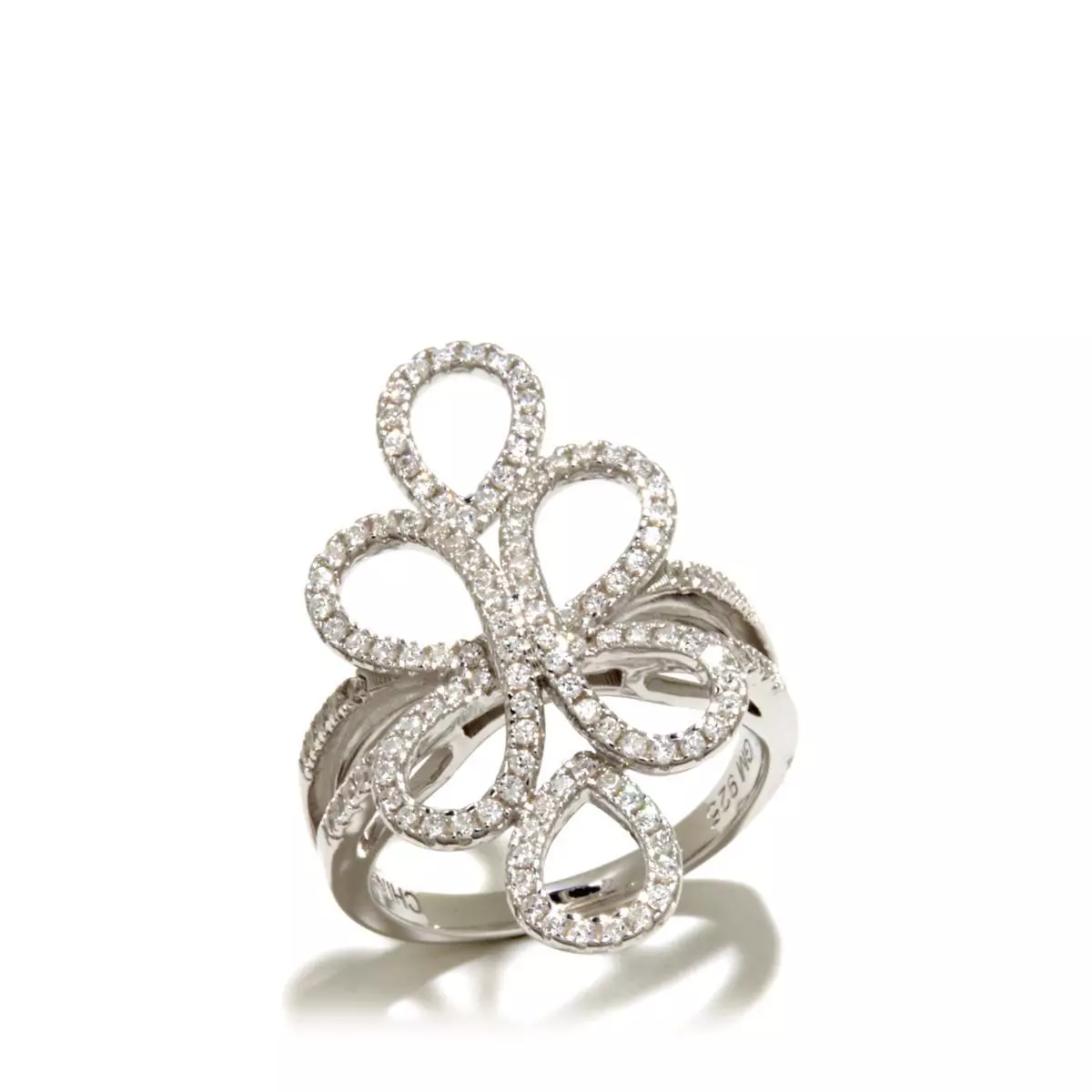 Absolute 0.62 Ctw Sterling Silver Swirl-Design Round Pave-Set Ring Size 6