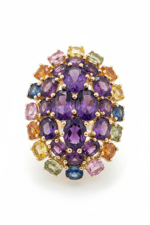 Colleen Lopez Sterling Silver Goldclad Amethyst Cluster & Multigemstone Halo Ring, Size 6