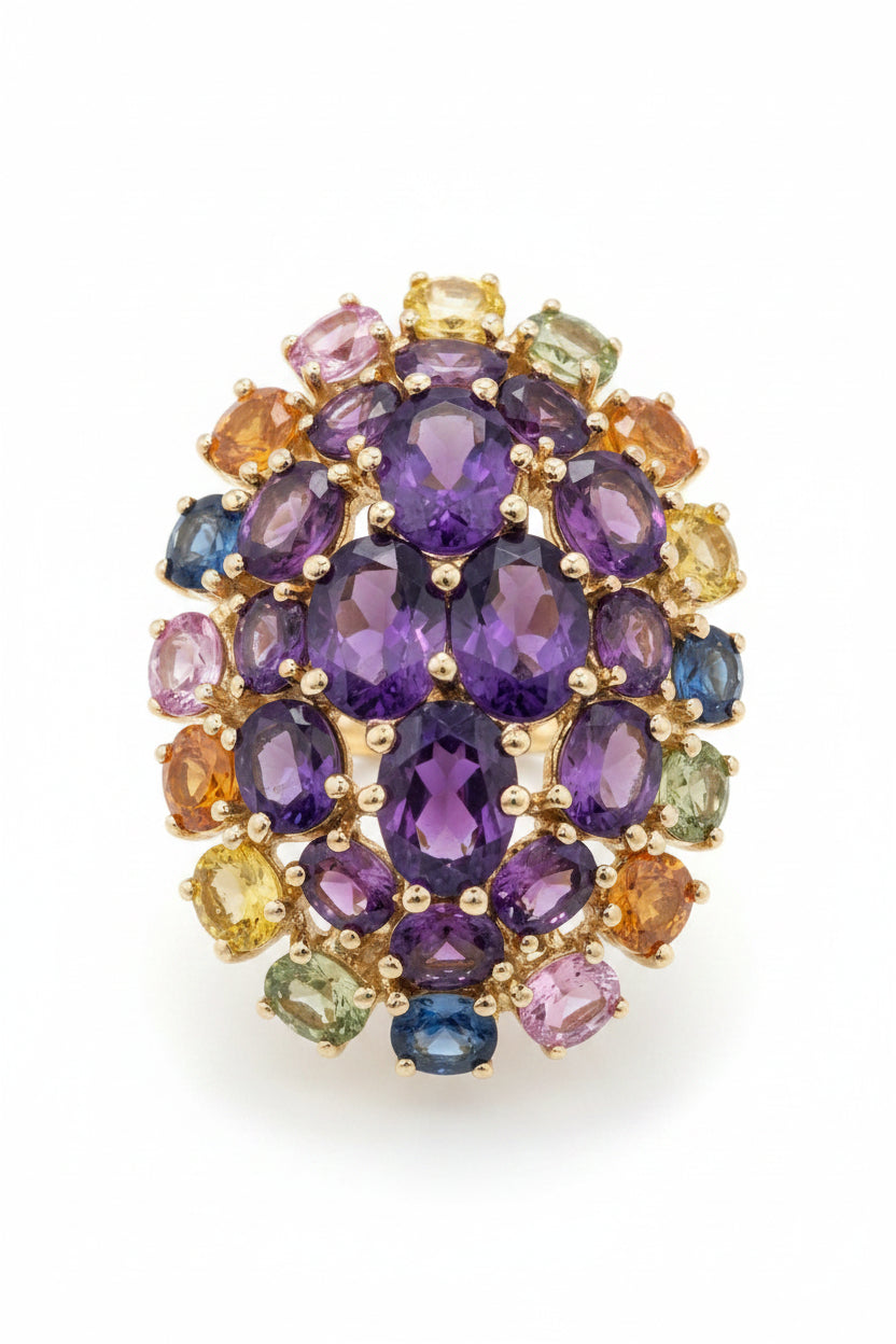 Colleen Lopez Sterling Silver Goldclad Amethyst Cluster & Multigemstone Halo Ring, Size 6