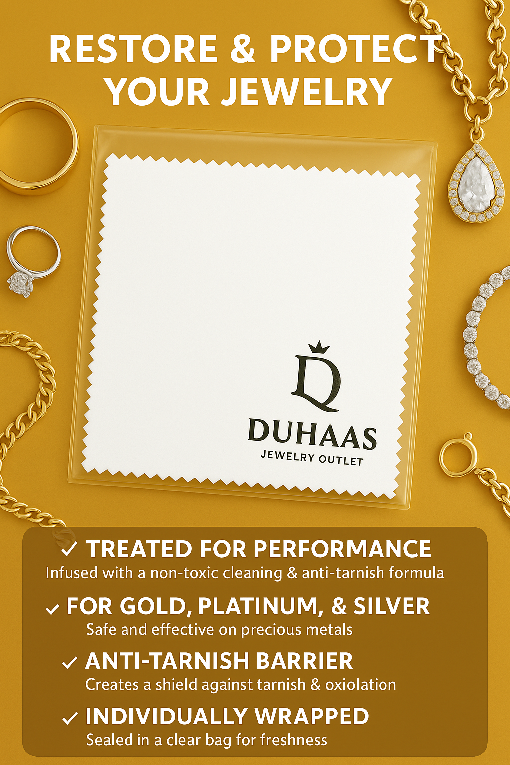 Duhaas® 8x8 Inch Treated Jewelry Polishing Cloth – Individually Wrapped