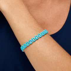 Pulsera Colleen Lopez de plata esterlina de 19 cm con triple hilera de turquesa y circonitas cúbicas