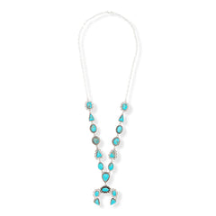 Chaco Canyon Kingman Turquoise Circle & Triangle Naja Lariat Necklace, 28-3/4"