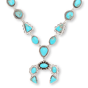 Chaco Canyon Kingman Turquoise Circle & Triangle Naja Lariat Necklace, 28-3/4"