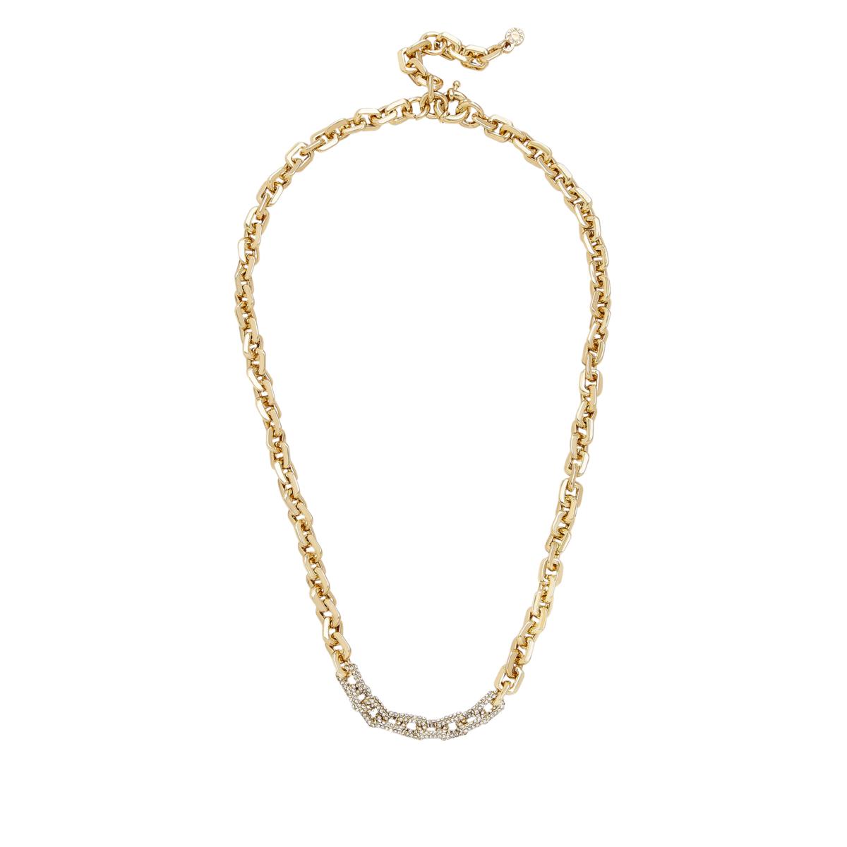 BaubleBar Lucy Goldtone Clear Stone Cable Chain Necklace | 18" Statement Chain