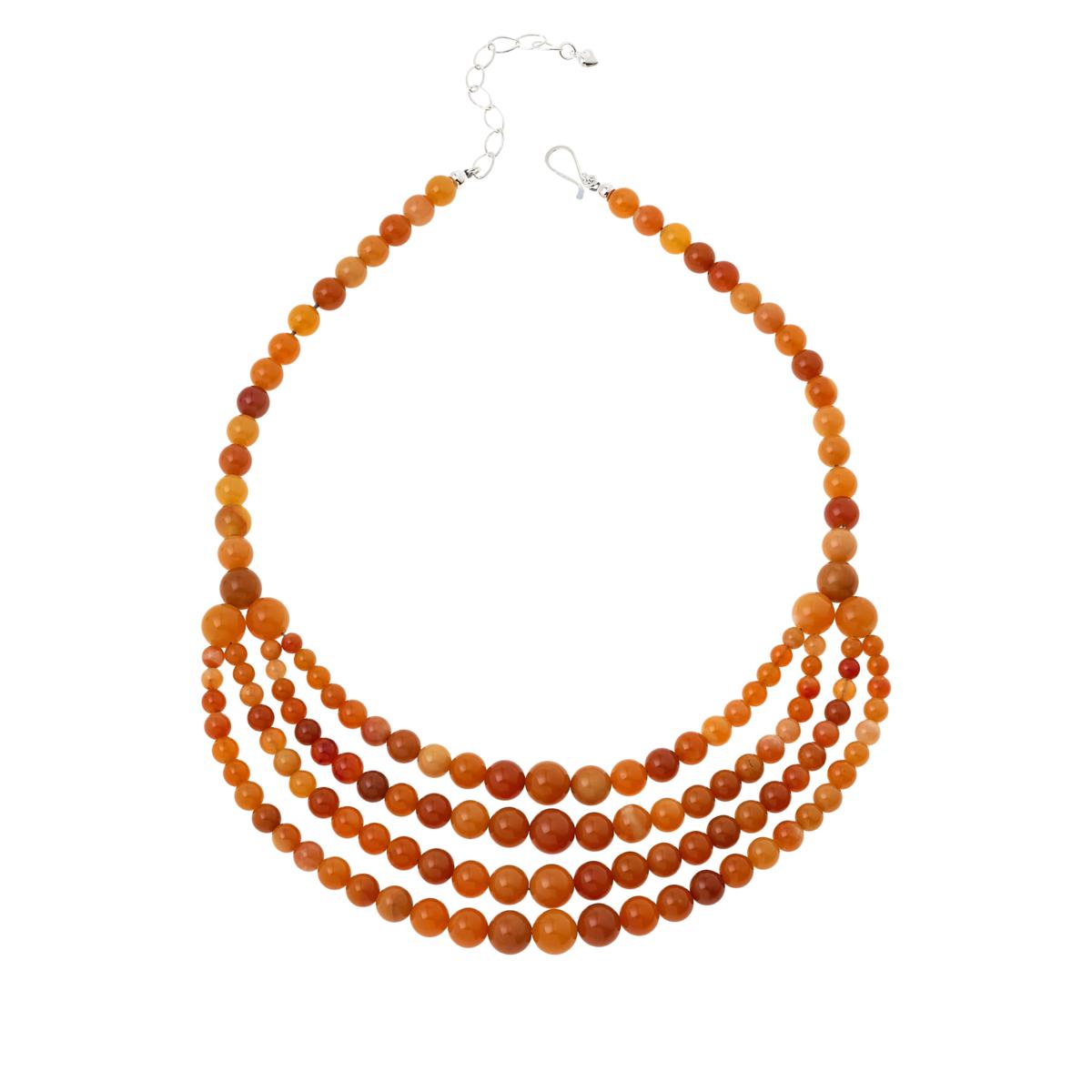 Jay King Sterling Silver Apricot Carnelian Bead Necklace 18" .925 Multistrand