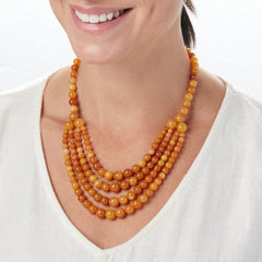 Jay King Sterling Silver Apricot Carnelian Bead Necklace 18" .925 Multistrand