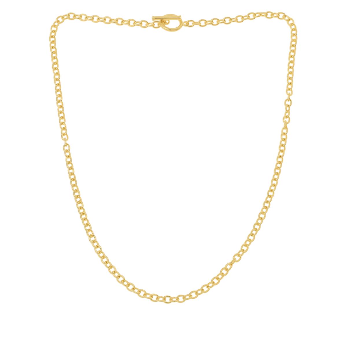 Soave Oro 14K Electroform Oval Link T-Bar Necklace 28" Gold CZ Accent