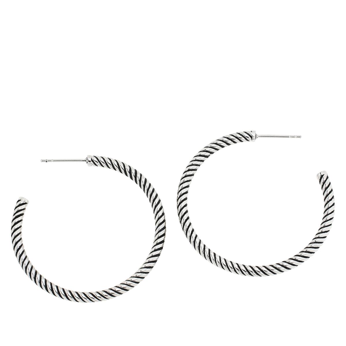 Stately Steel 40mm Twisted Oxidized Hoop Earrings