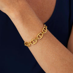 Stately Steel Mariner Chain Necklace & Bracelet Set, Goldtone