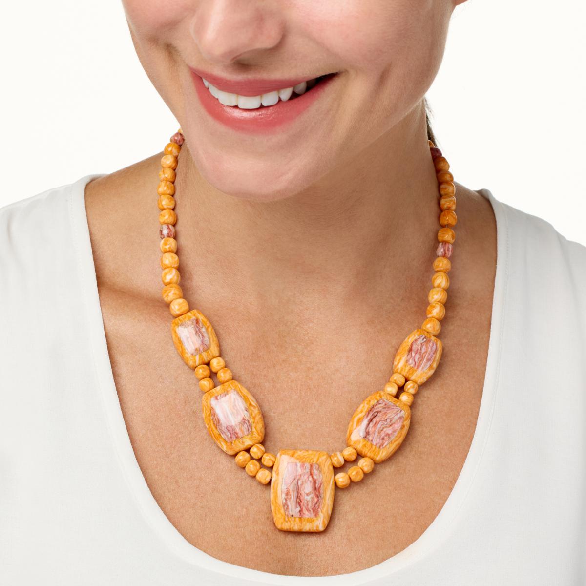 Jay King Sterling Silver Orange Red Spiny Oyster Shell Necklace 18" .925