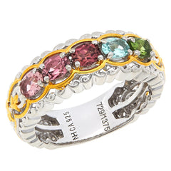 Anillo de plata de ley con turmalina multicolor de Gems By Michael, talla 7