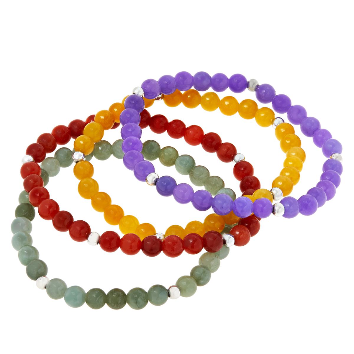 Jade of Yesteryear Set of Four Jade Bead Stretch Bracelets