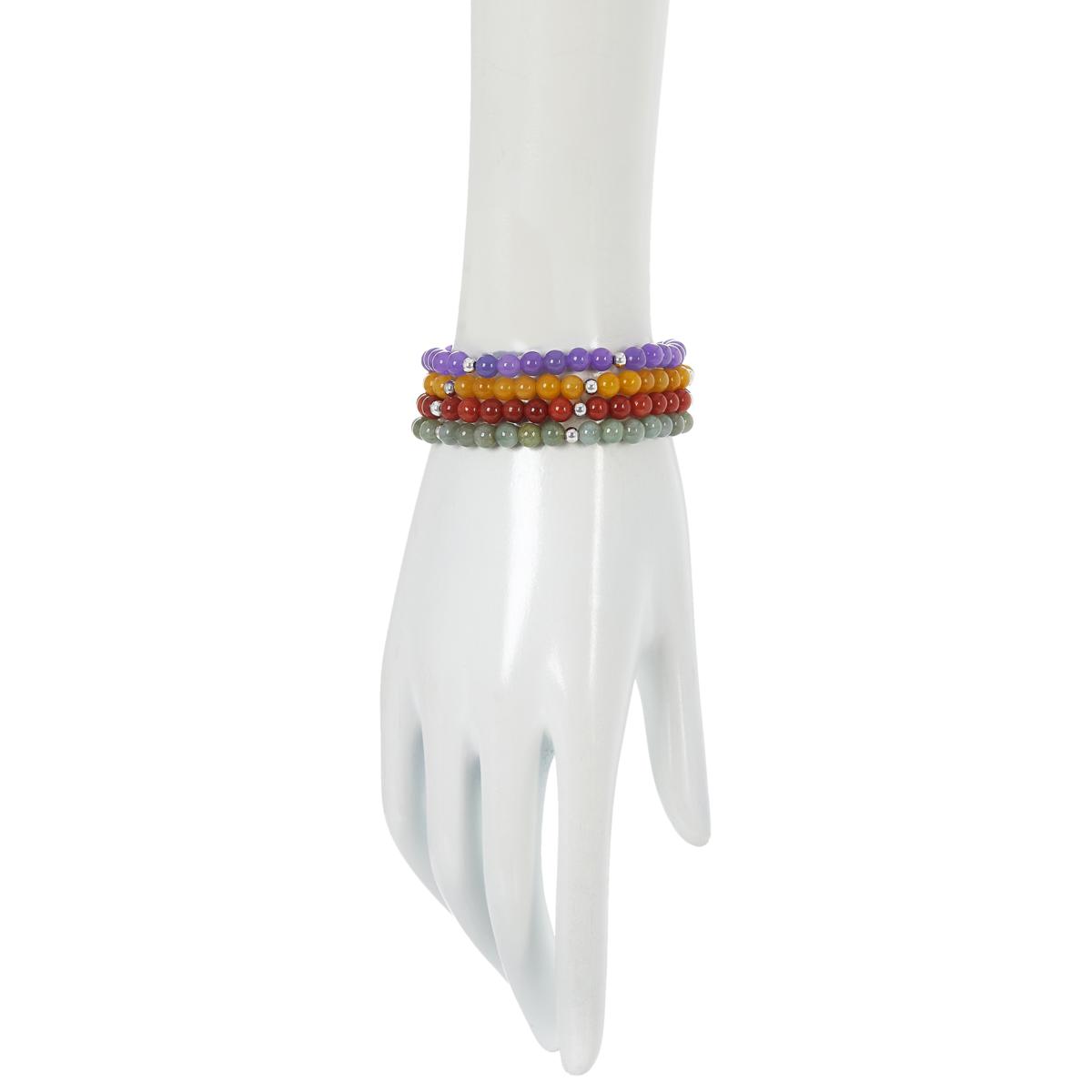 Jade of Yesteryear Set of Four Jade Bead Stretch Bracelets