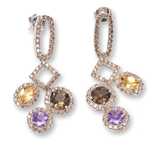 Colleen Lopez Sterling Silver Multigemstone & CZ Dangle Earrings, 1-1/2"