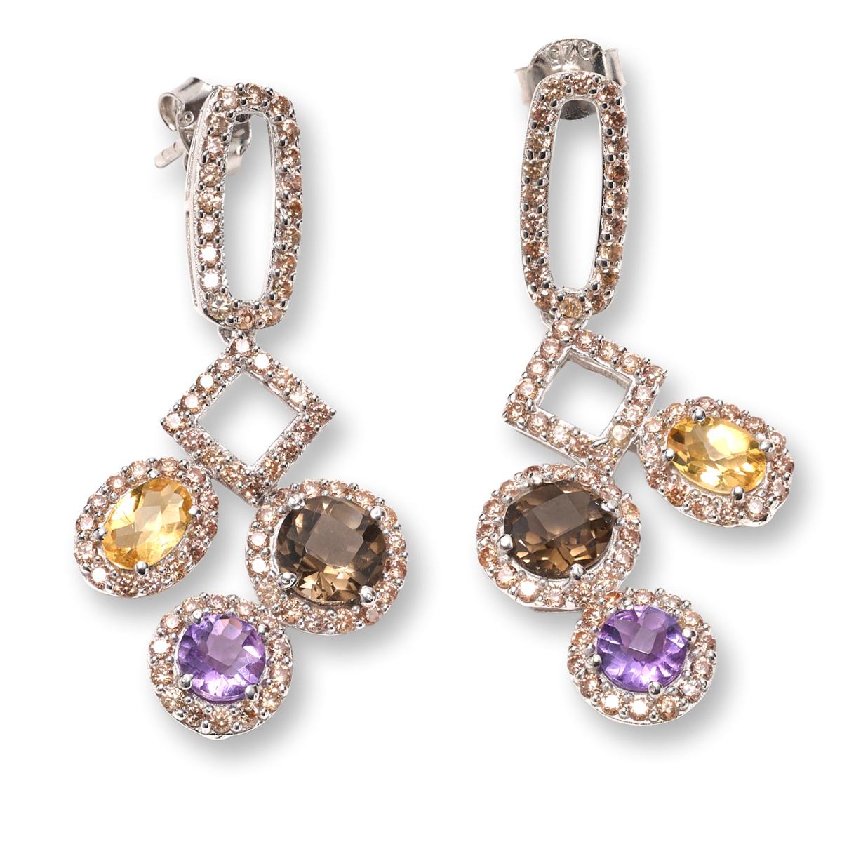 Colleen Lopez Sterling Silver Multigemstone & CZ Dangle Earrings, 1-1/2"