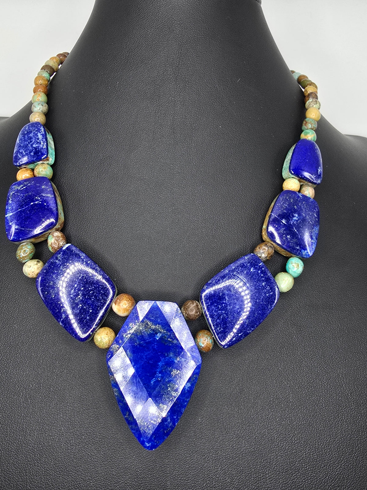 Jay King Sterling Silver Reversible Turquoise & Lapis Necklace 18¼”